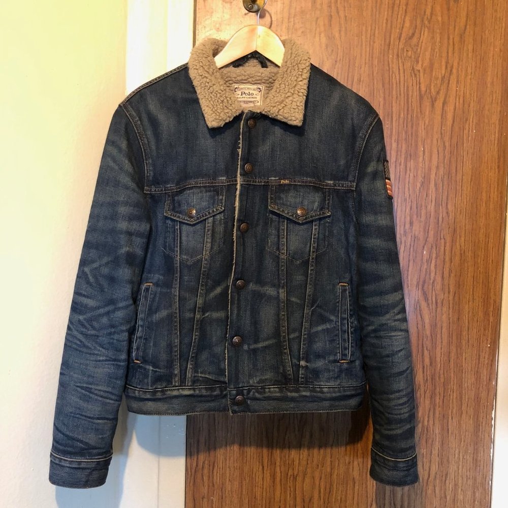 POLO RALPH LAUREN FLEECE LINED TRUCKER JACKET - SIZE SMALL